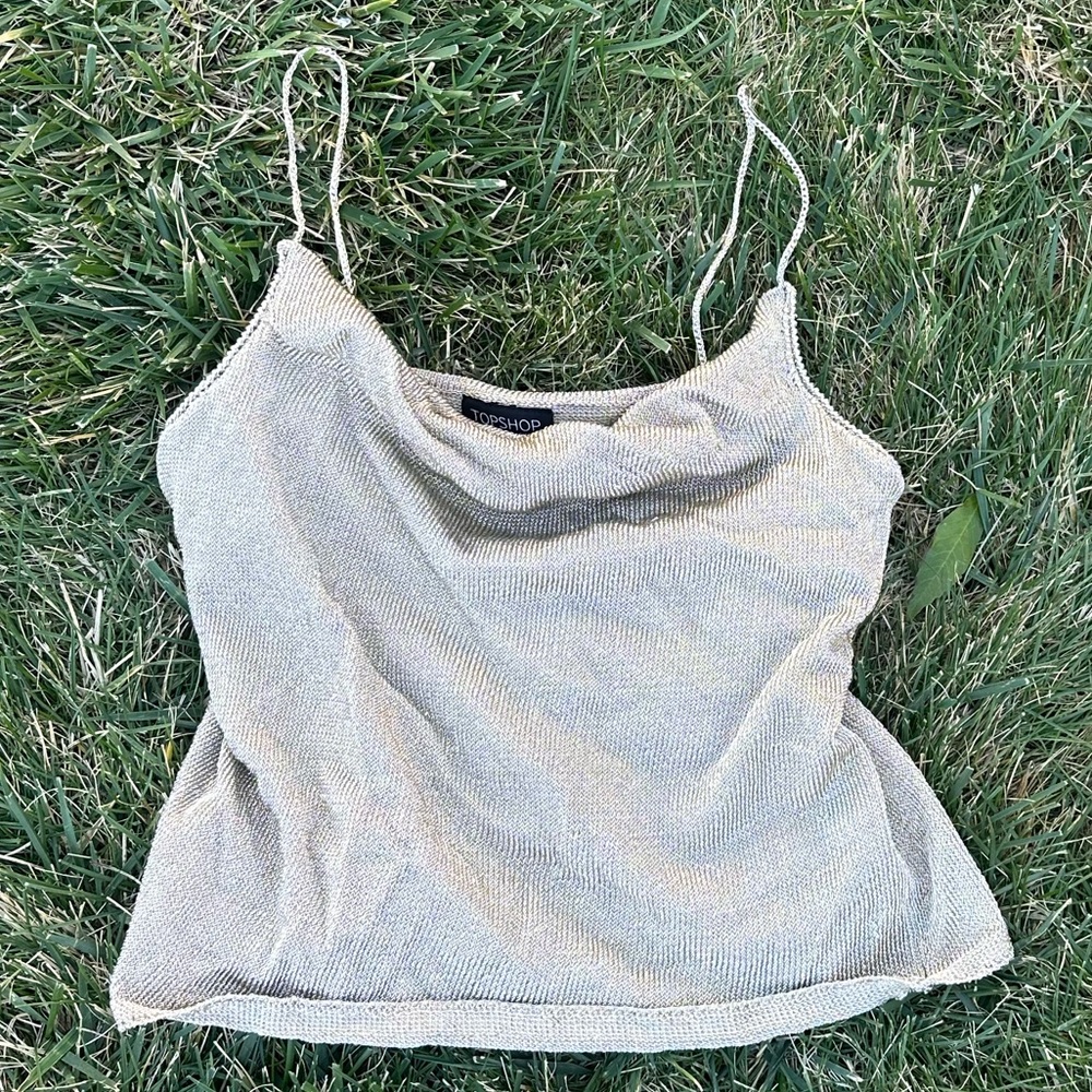ASOS Topshop Shrung Hang Neck Cowl Tank Crop Metallic Sparkly Formal Y2K Top